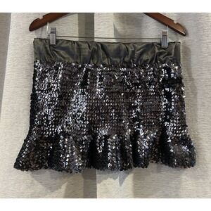 CHOCOLATE USA Womens Sequin Mini Skirt Sparkly Party Clubwear Sz L‎ Stretch